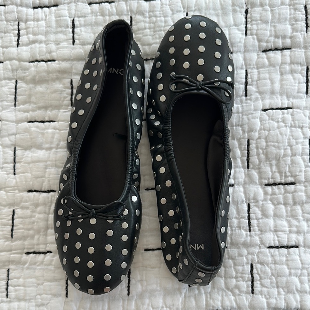 MANGO Black Studded Ballet Flats